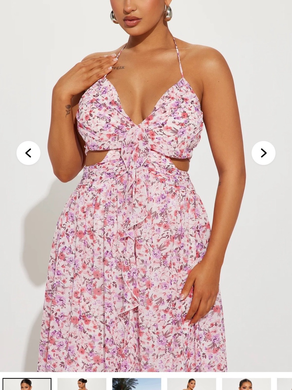 Pink Floral Cut-Out/Halter Maxi Dress